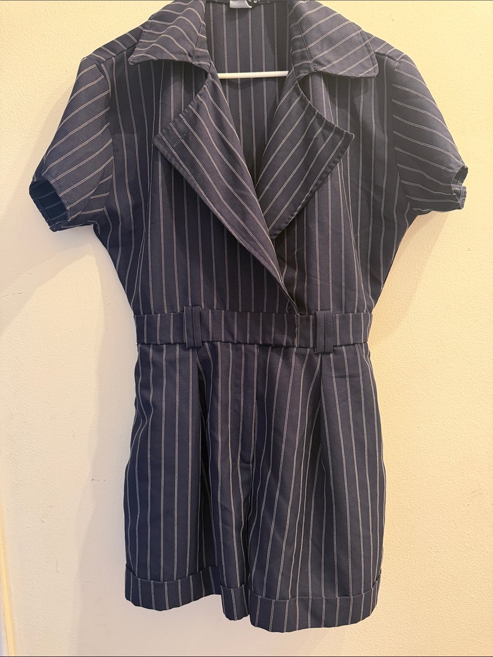 ASOS Navy Pinstripe Short Sleeve Romper